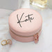 Personalised Blush Pink Round Travel Jewellery Case Box