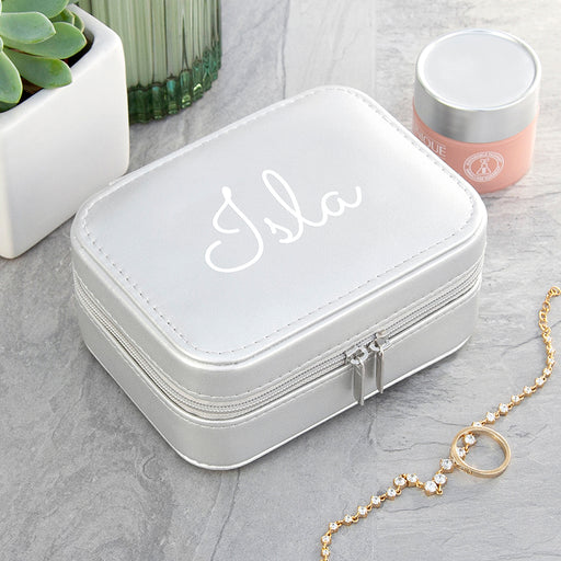 Personalised Metallic Silver Travel Jewellery Case Box