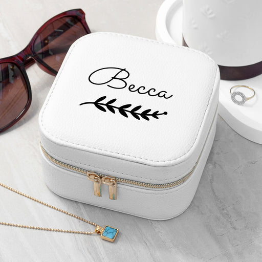 Personalised Wreath White Travel Jewellery Case Box