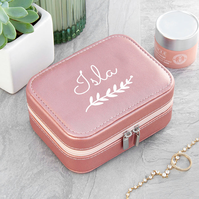 Personalised Wreath Pink Travel Jewellery Case Box