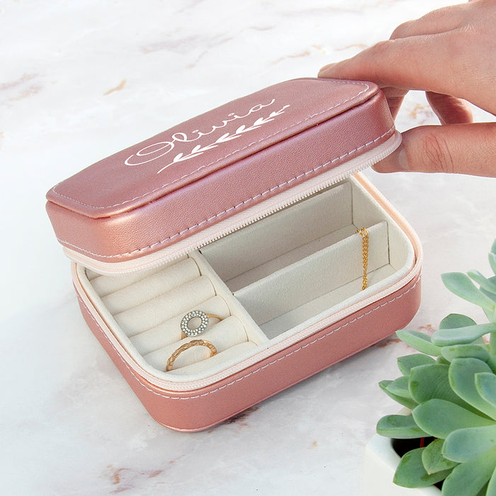 Personalised Wreath Pink Travel Jewellery Case Box