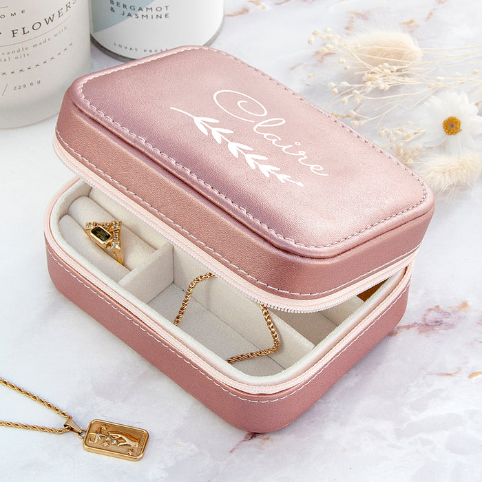 Personalised Wreath Pink Travel Jewellery Case Box