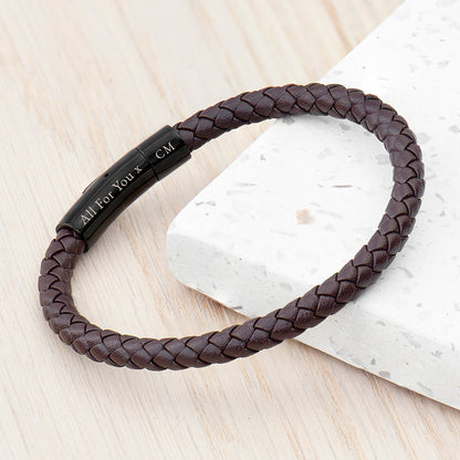 Personalised Men's Woven Brown Leather Bracelet