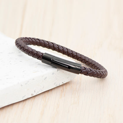 Personalised Men's Woven Brown Leather Bracelet