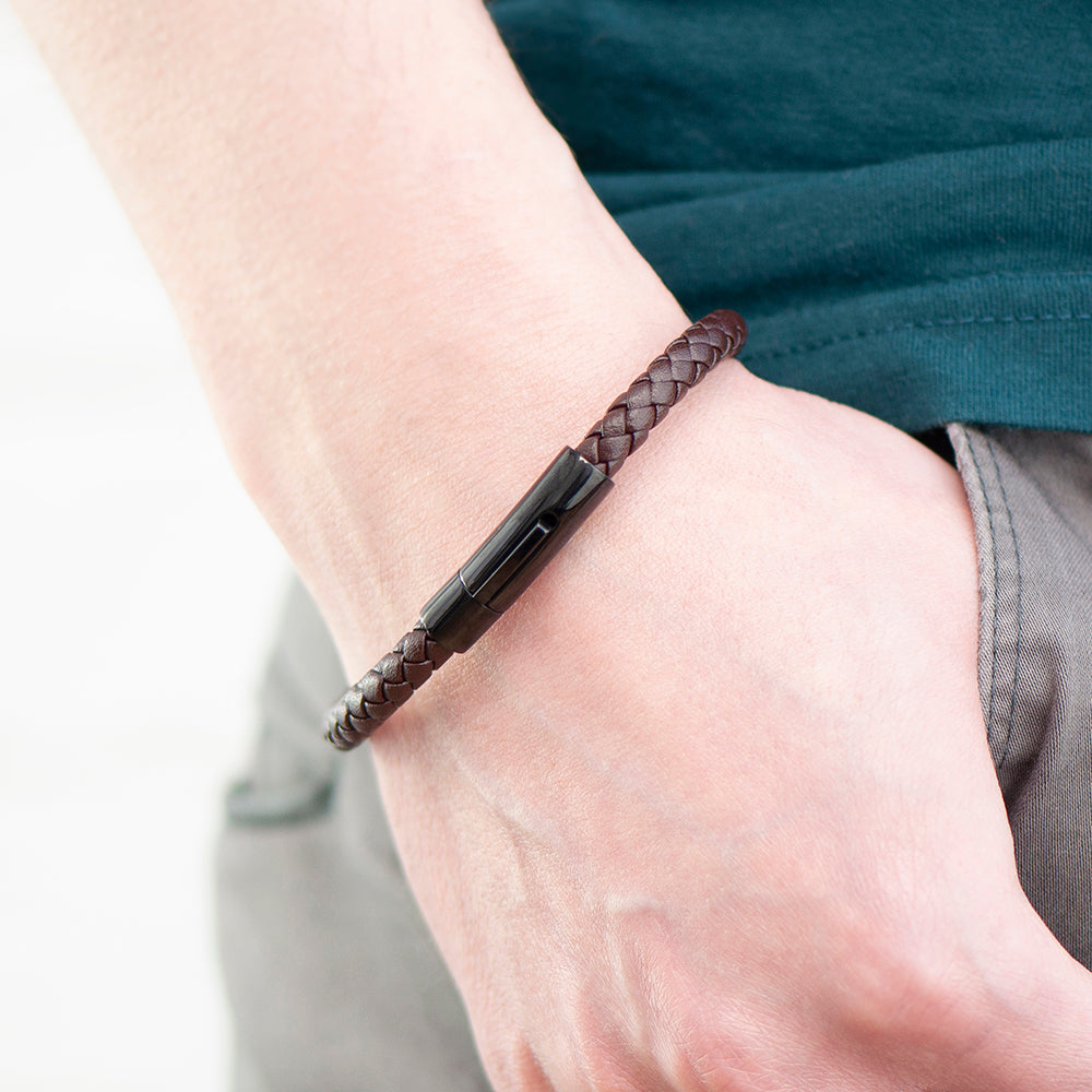 Personalised Men's Woven Brown Leather Bracelet