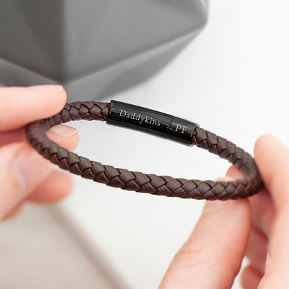 Personalised Men's Woven Brown Leather Bracelet