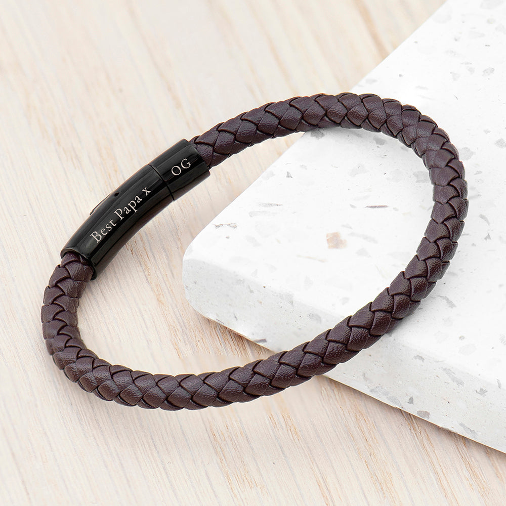 Personalised Men's Woven Brown Leather Bracelet