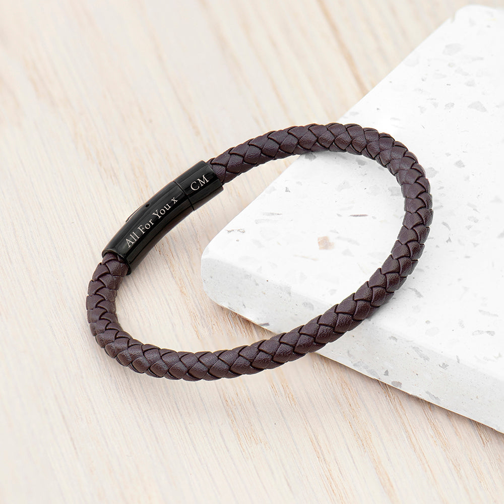 Personalised Men's Woven Brown Leather Bracelet