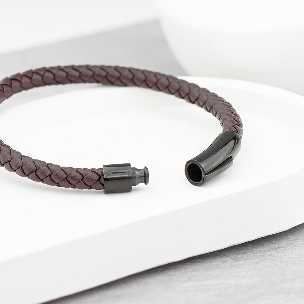 Personalised Men's Woven Brown Leather Bracelet