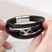 Personalised Men's Silver Infinity Black Leather Stacked Bracelet