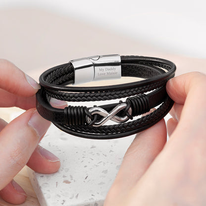 Personalised Men's Silver Infinity Black Leather Stacked Bracelet