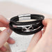 Personalised Men's Silver Infinity Black Leather Stacked Bracelet