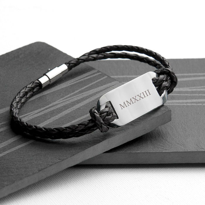 Personalised Men's Roman Numerals Statement Leather Bracelet