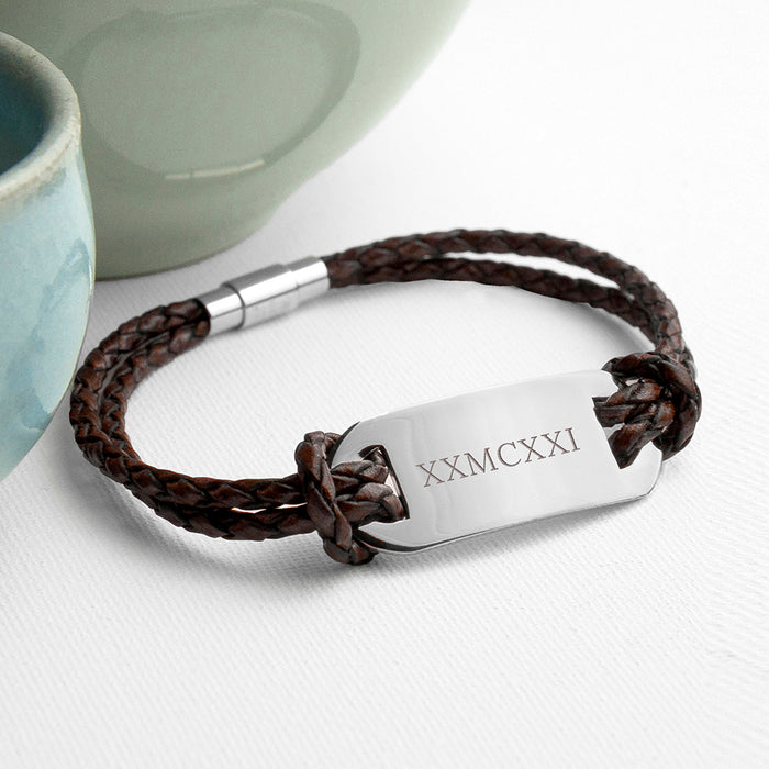 Personalised Men's Roman Numerals Statement Leather Bracelet