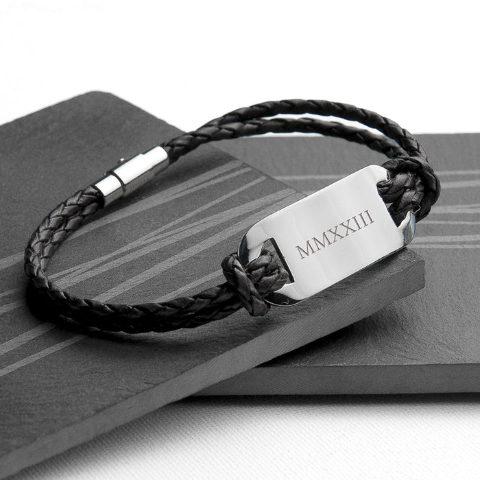 Personalised Men's Roman Numerals Statement Leather Bracelet