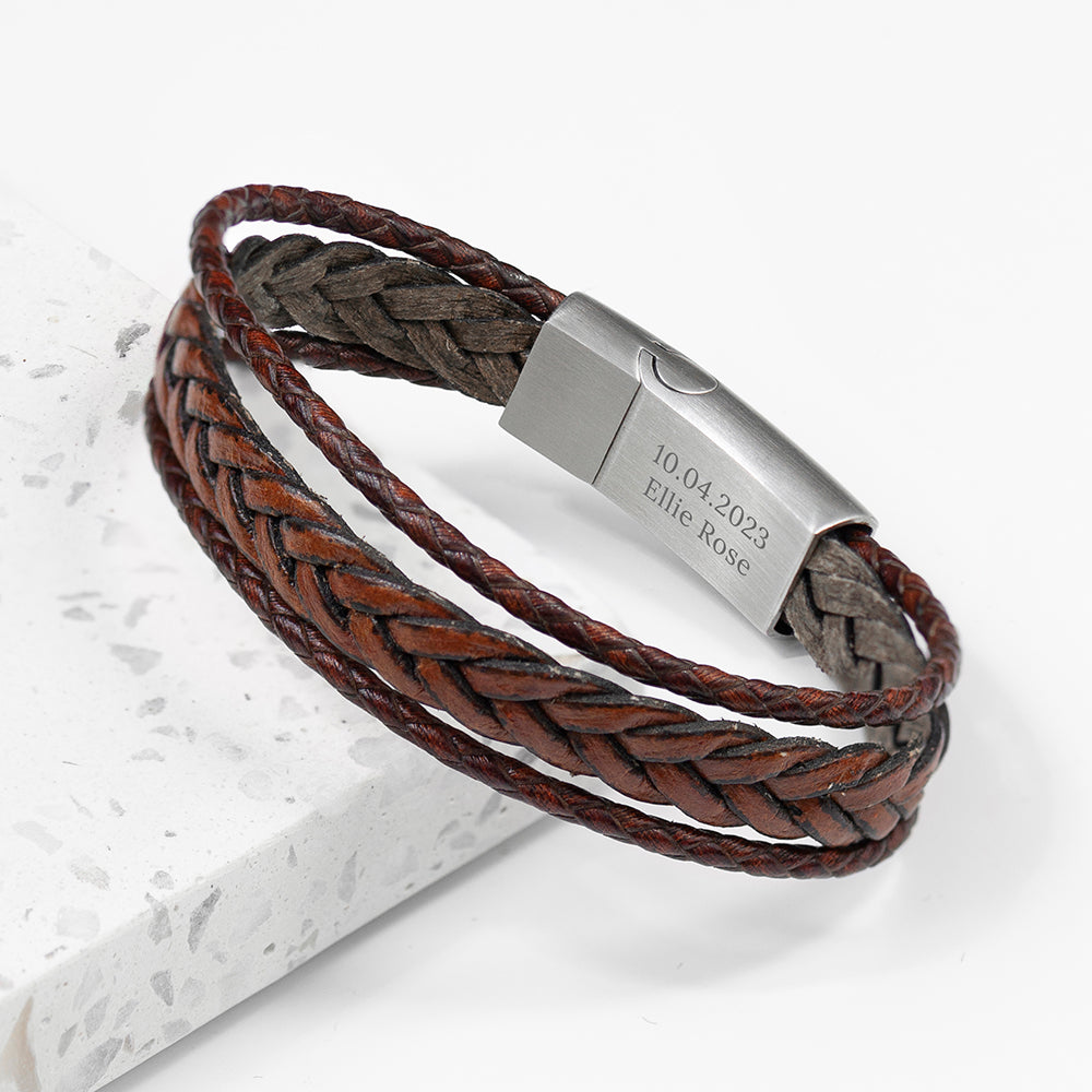 Personalised Men’s Brown Rune Woven Bracelet