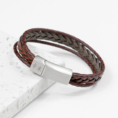 Personalised Men’s Brown Rune Woven Bracelet