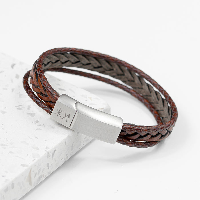 Personalised Men’s Brown Rune Woven Bracelet