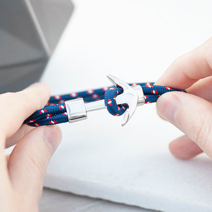 Personalised Men's Blue Rope Nautical Anchor Bracelet