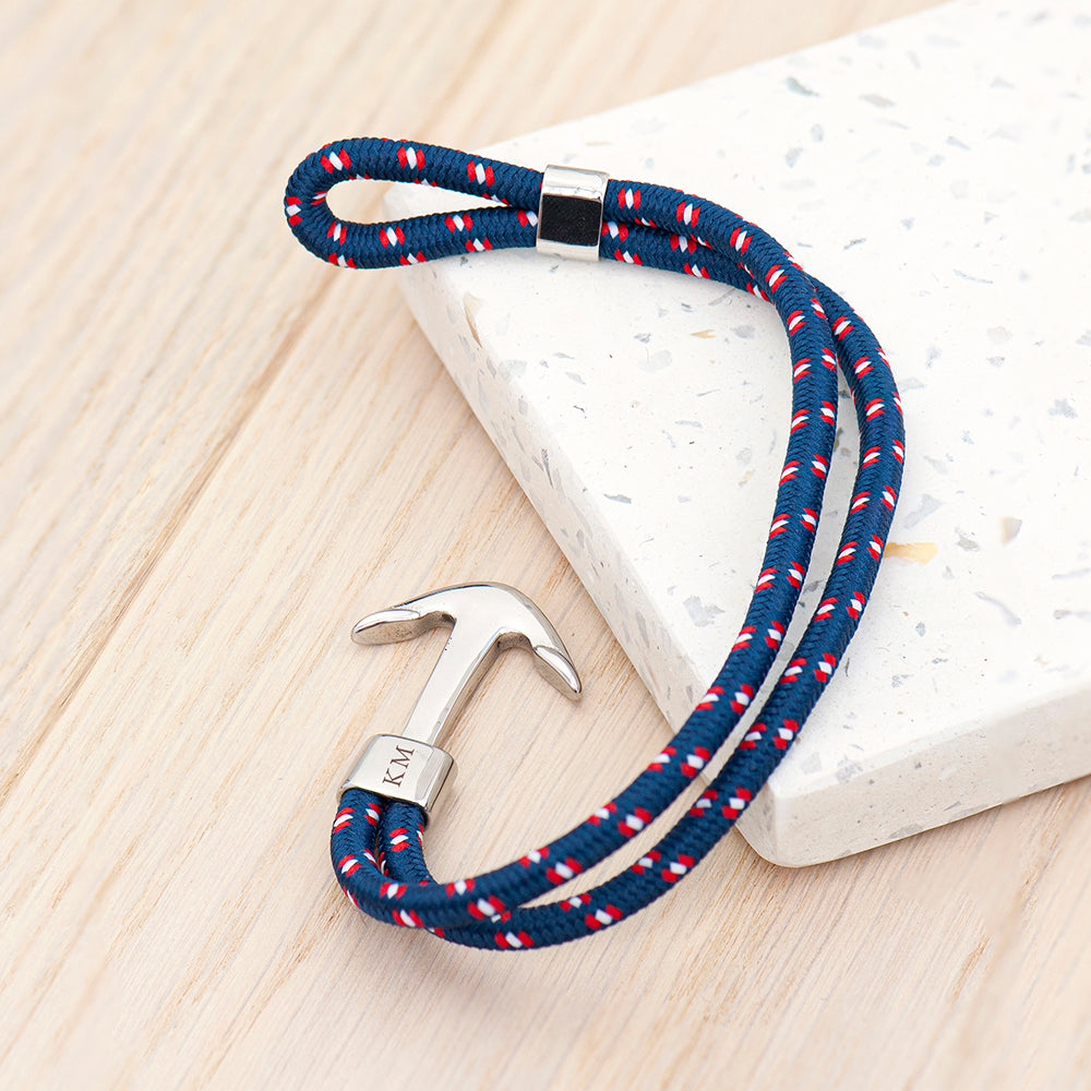 Personalised Men's Blue Rope Nautical Anchor Bracelet