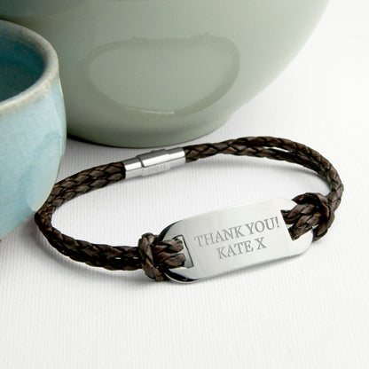 Personalised Men's Statement Woven Leather Bracelet In Brown