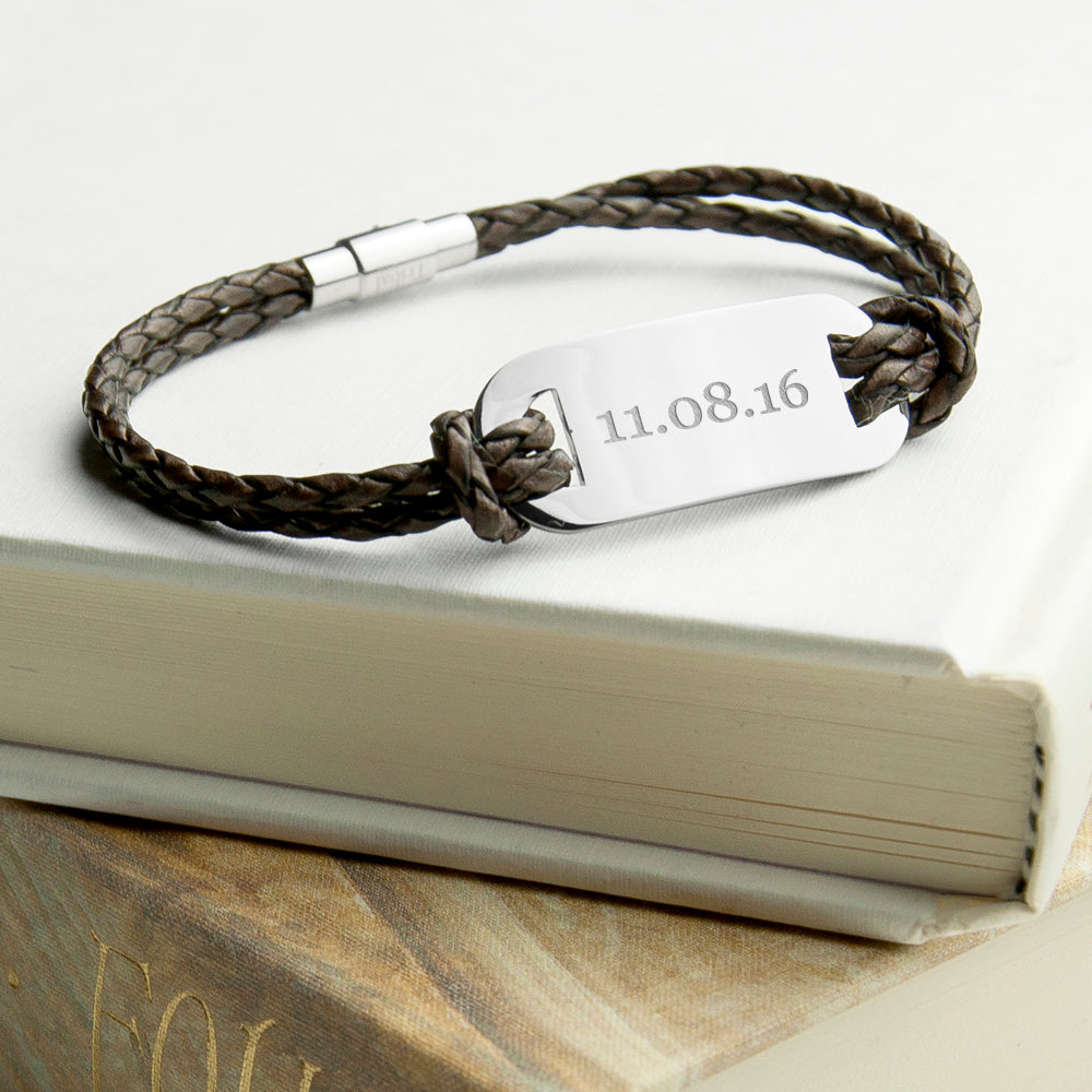 Personalised Men's Statement Woven Leather Bracelet In Brown