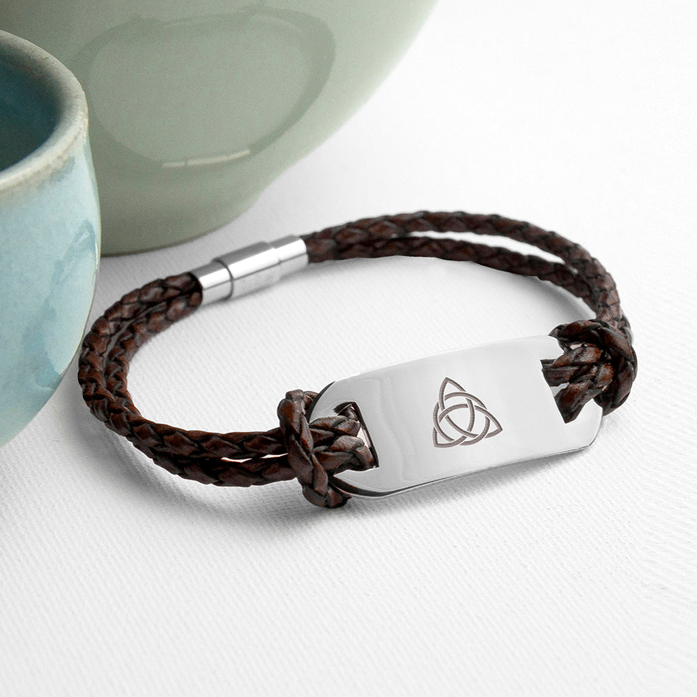 Personalised Men's Celtic Trinity Statement Leather Bracelet