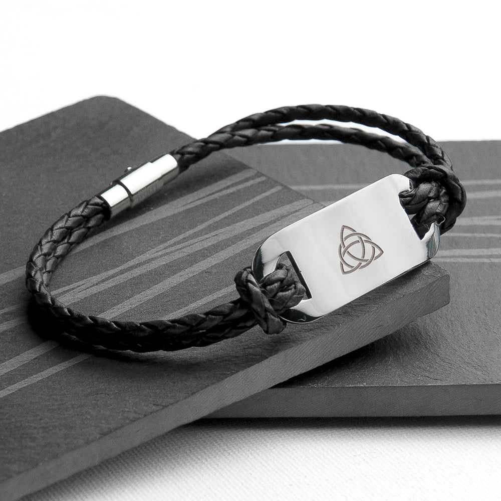 Personalised Men's Celtic Trinity Statement Leather Bracelet