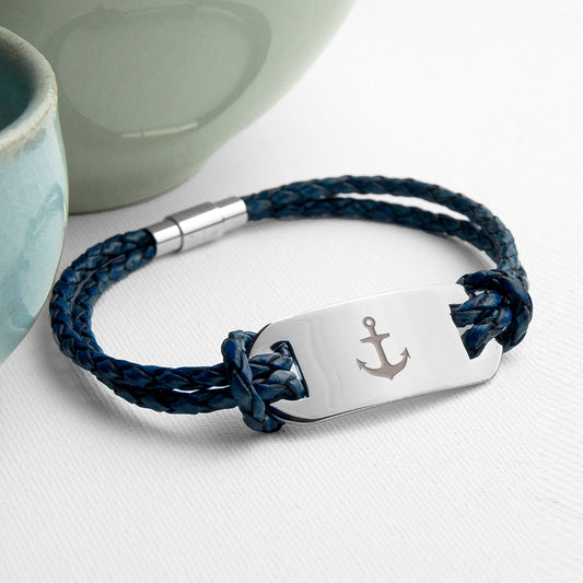 Personalised Men's Anchor Statement Leather Bracelet