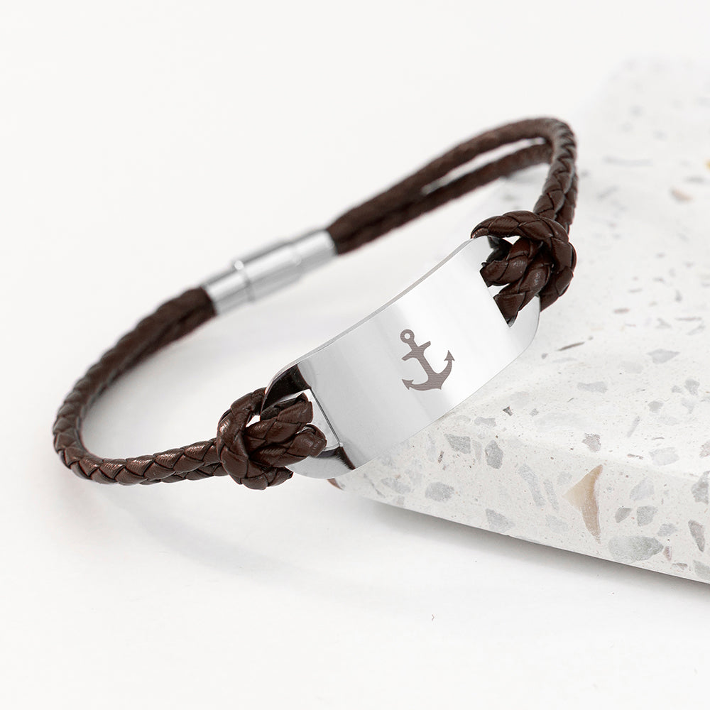 Personalised Men's Anchor Statement Leather Bracelet