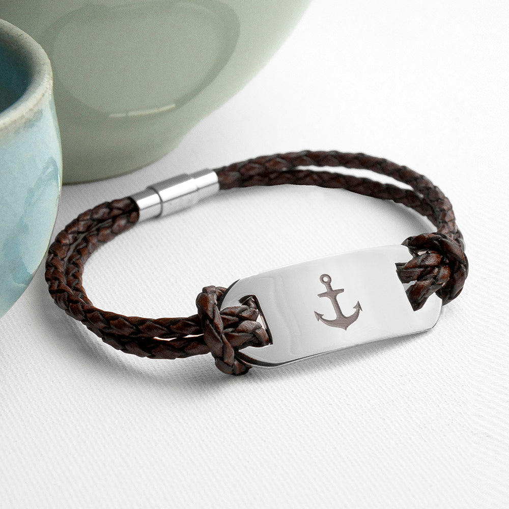 Personalised Men's Anchor Statement Leather Bracelet