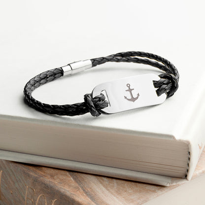 Personalised Men's Anchor Statement Leather Bracelet