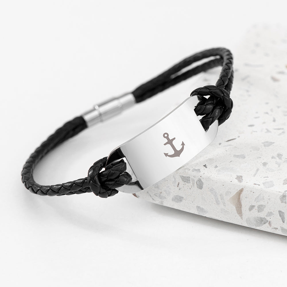 Personalised Men's Anchor Statement Leather Bracelet