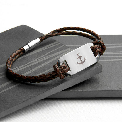 Personalised Men's Anchor Statement Leather Bracelet