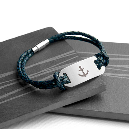 Personalised Men's Anchor Statement Leather Bracelet