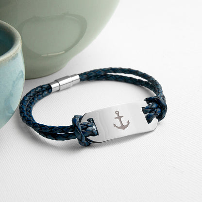 Personalised Men's Anchor Statement Leather Bracelet