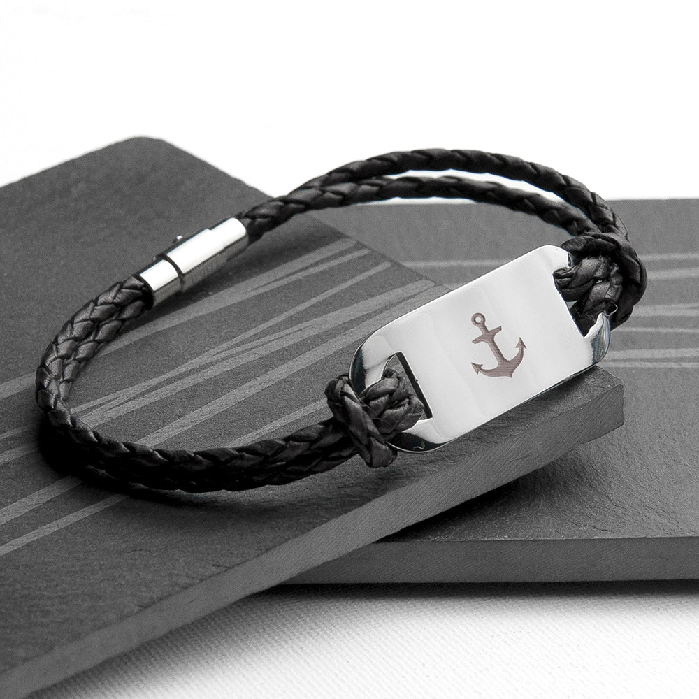 Personalised Men's Anchor Statement Leather Bracelet