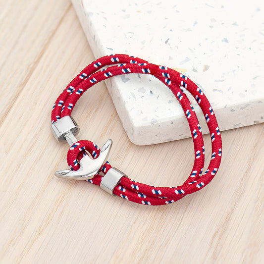 Personalised Men's Red Rope Nautical Anchor Bracelet