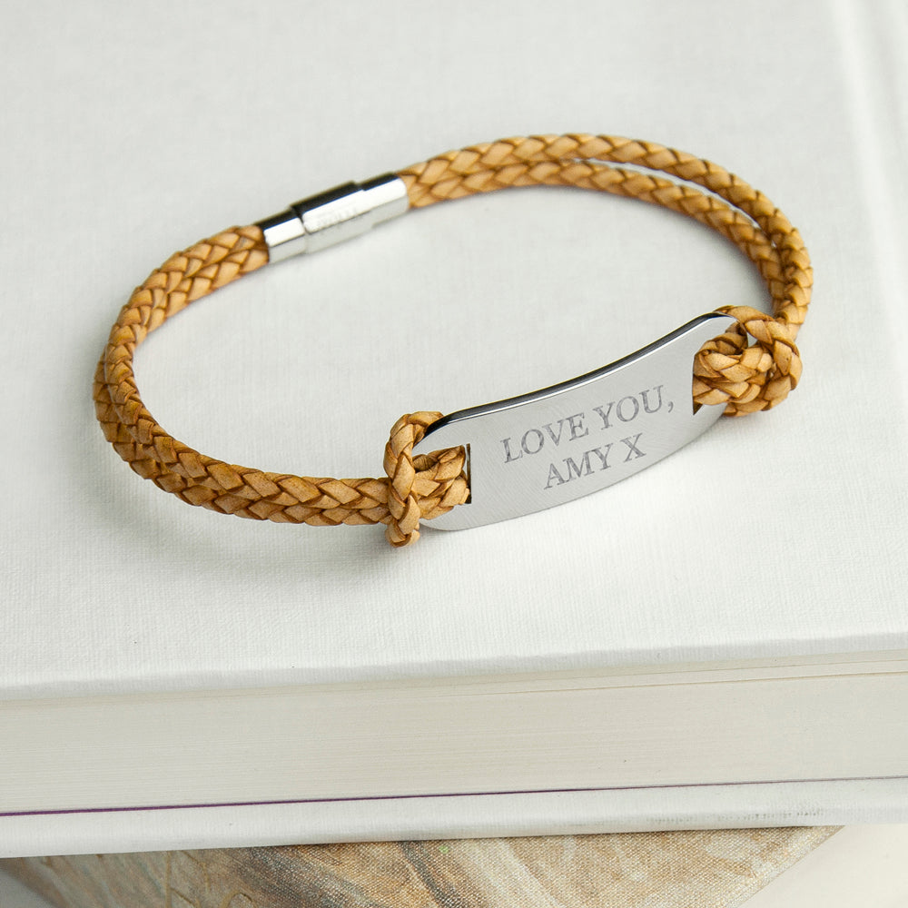 Personalised Men's Statement Leather Bracelet in Standstone