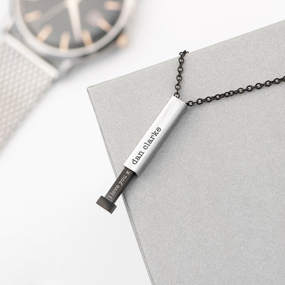 Personalised Black & Silver Square Hidden Message Men's Necklace