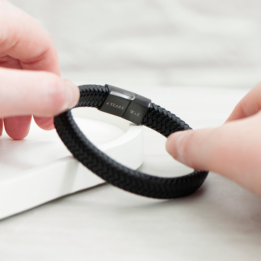 Personalised Men's Leather Braided Bracelet