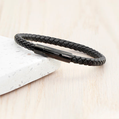 Personalised Men's Woven Black Leather Bracelet