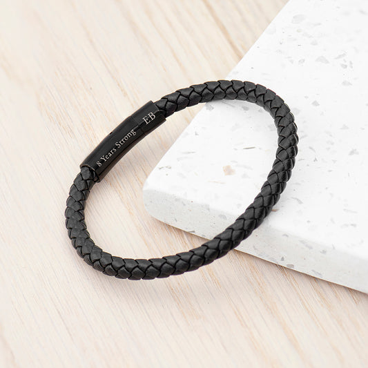 Personalised Men's Woven Black Leather Bracelet