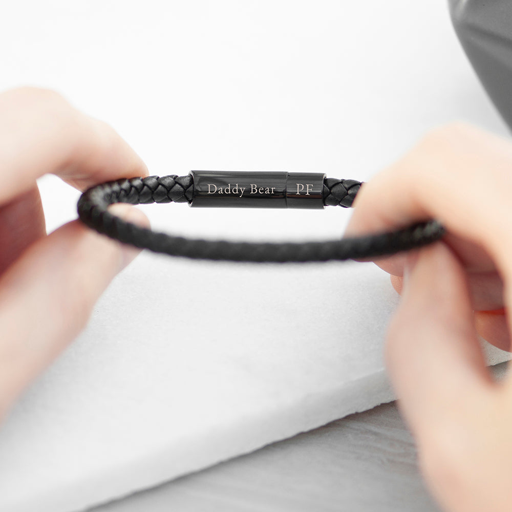 Personalised Men's Woven Black Leather Bracelet