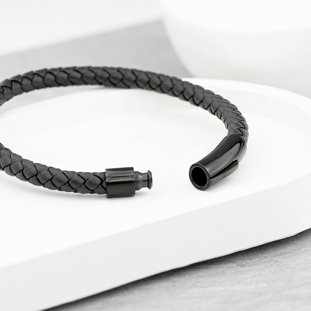 Personalised Men's Woven Black Leather Bracelet