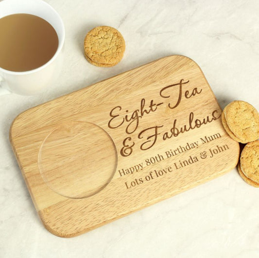 Eight-Tea & Fabulous 80th Birthday Wooden Coaster Tray