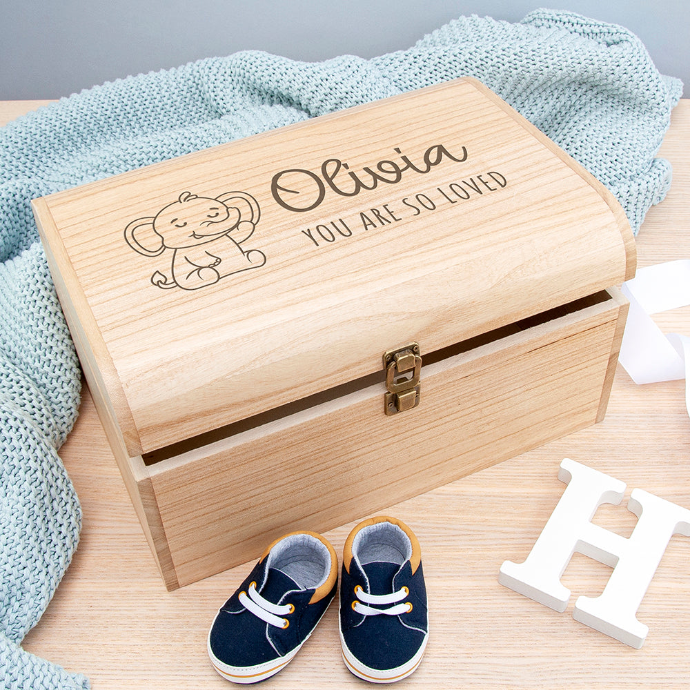 Personalised Baby Elephant Keepsake Chest Box