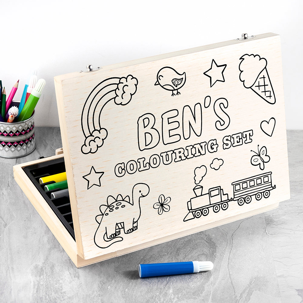 Personalised Colour Your Own Children's Wooden Colouring Set