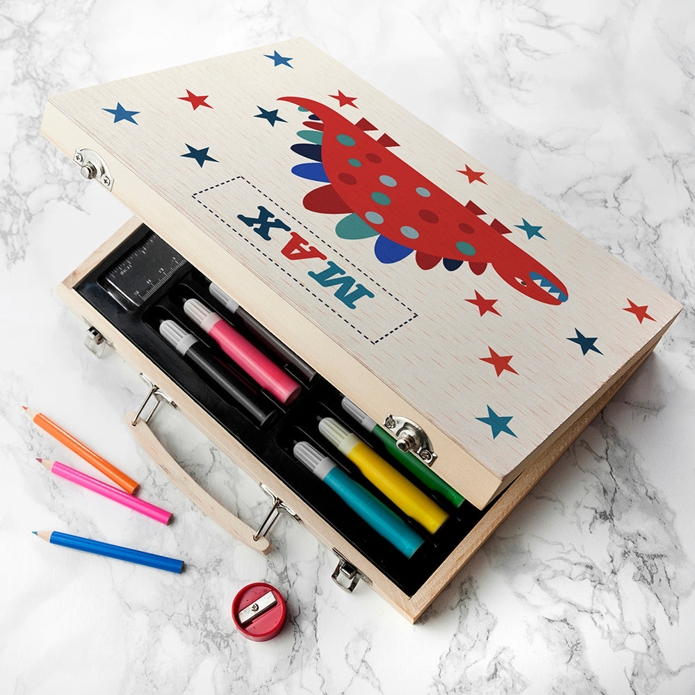 Personalised Kid’s Dinosaur Wooden Colouring Set