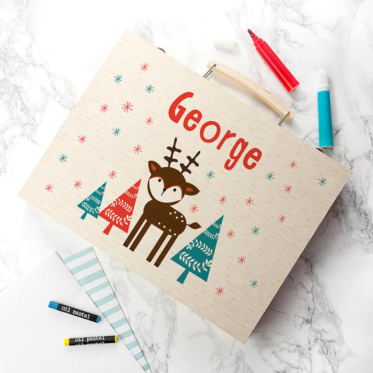 Personalised Kid’s Christmas Reindeer Wooden Colouring Set